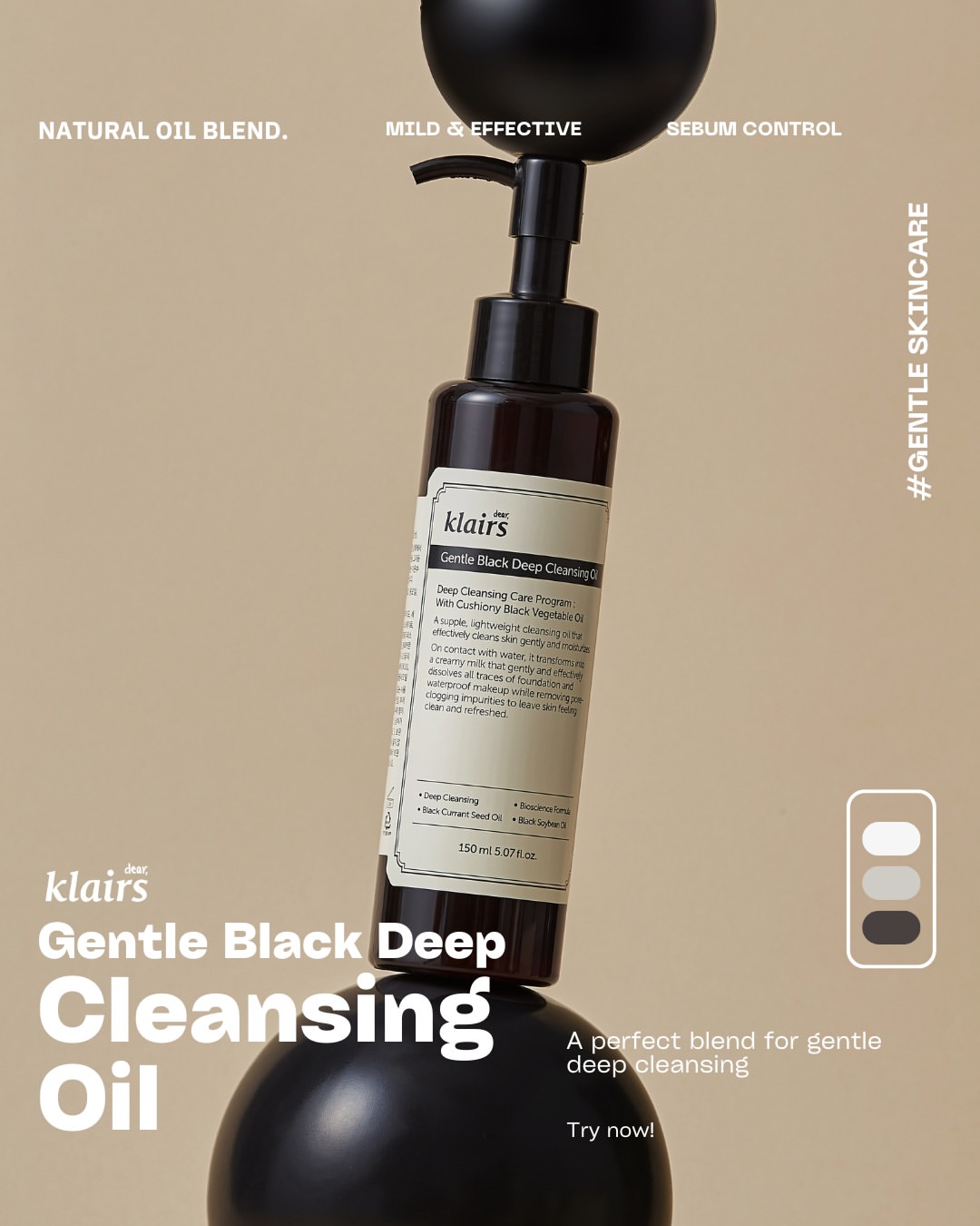 Gentle Black Deep Cleansing Oil post, black and cream tone