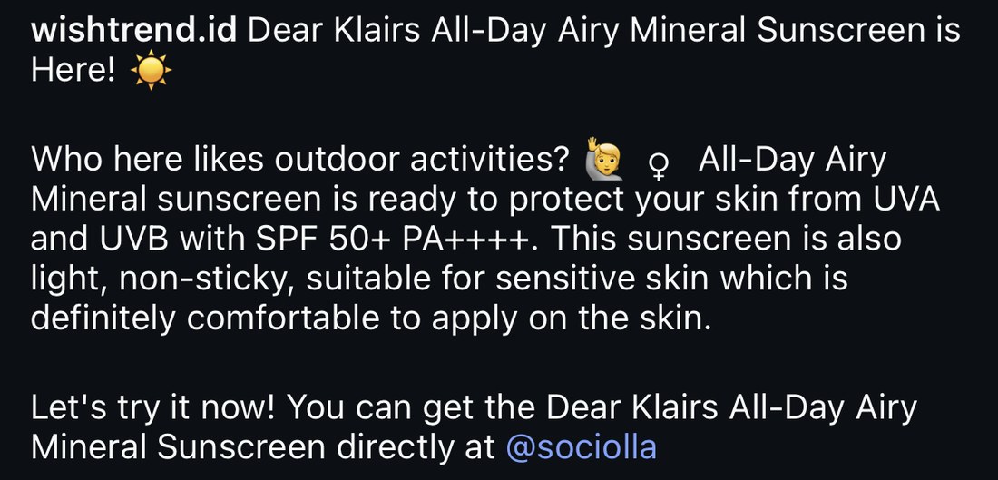 Launch caption for the All-day Airy Mineral Sunscreen pointing readers to a retail partner