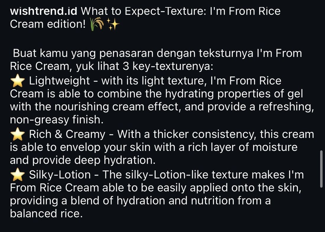 Caption for I'm From Rice Cream breaking the texture into three labelled types