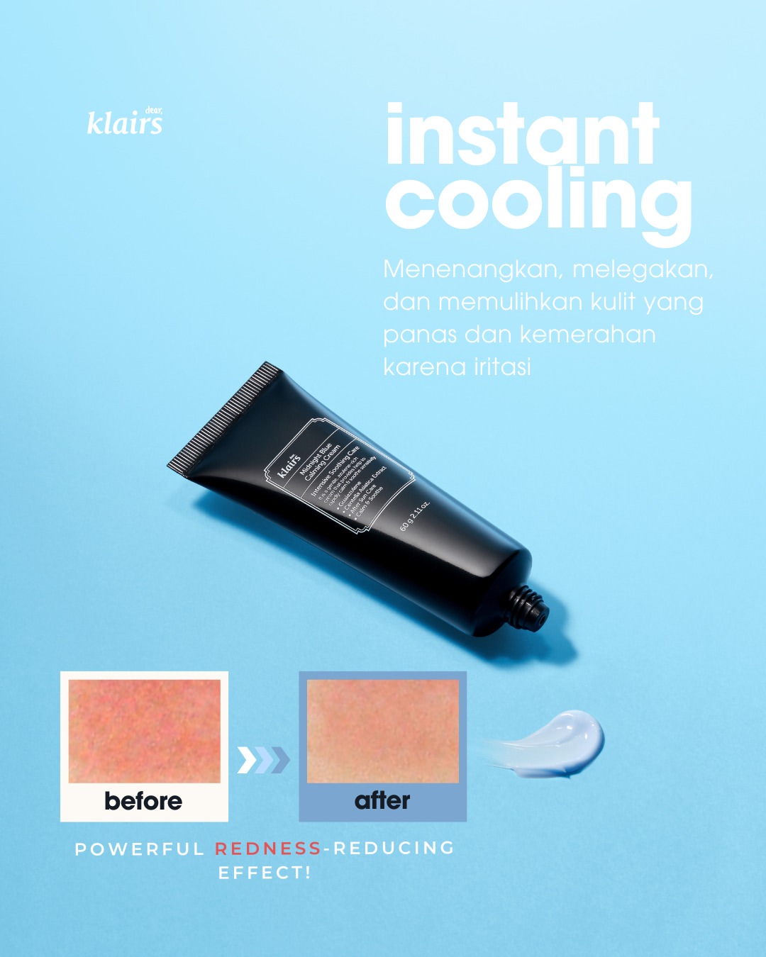 Before and after post for Midnight Blue Calming Cream, deep blue tone