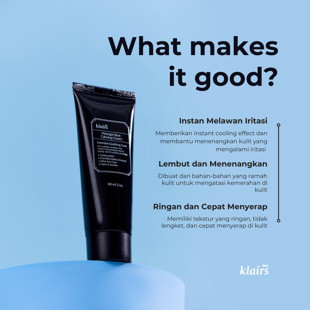 Explainer post on why the Midnight Blue Calming Cream works, deep blue tone
