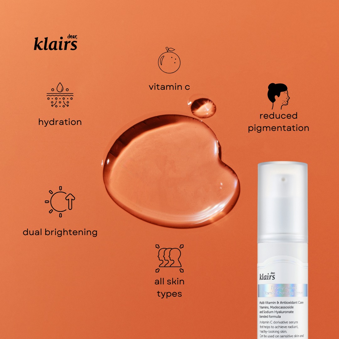 Icon-led benefits post for Freshly Juiced Vitamin Charging Serum, orange tone